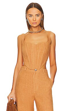 Bardot Linen Corset Bustier in Camel from Revolve.com | Revolve Clothing (Global)