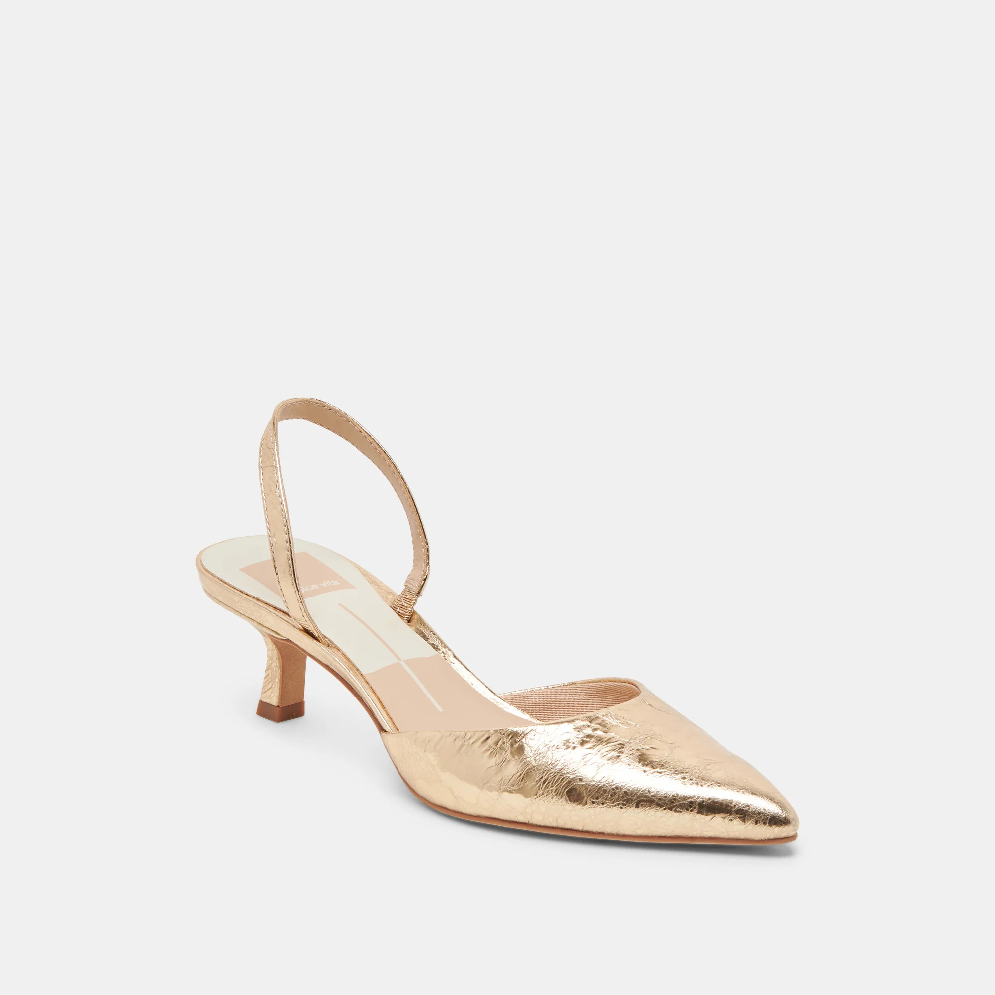CORSA HEELS GOLD DISTRESSED LEATHER | DolceVita.com