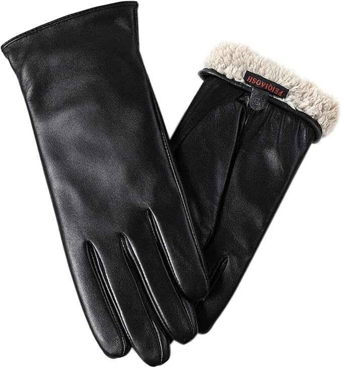 FEIQIAOSH Winter Leather Gloves for Women, Premium Sheepskin Warm Gloves for Cold Weather, Fleece... | Amazon (US)