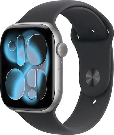 Apple Watch Series 11 (GPS) 46mm Space Gray Aluminum Case with Black Sport Band - S/M - Space Gra... | Best Buy U.S.
