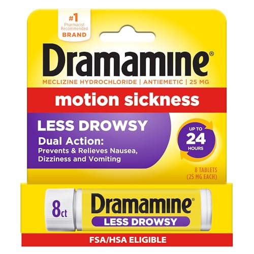 Dramamine Motion Sickness Less Drowsy, Travel Vial, Multicolor, 8 Count | Amazon (US)
