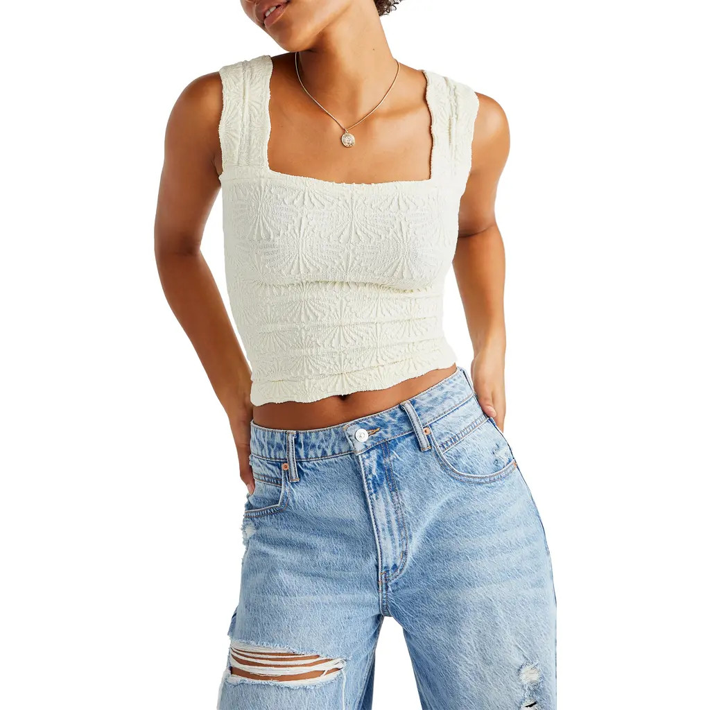 Free People Love Letter Floral Knit Camisole in Ivory at Nordstrom, Size Medium | Nordstrom