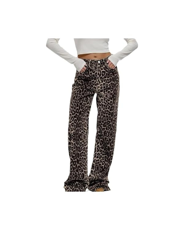 Leopard Print Jeans for Women - Y2K Light Cheetah Print Pants, Flare Straight Leg High Waisted Pa... | Amazon (US)