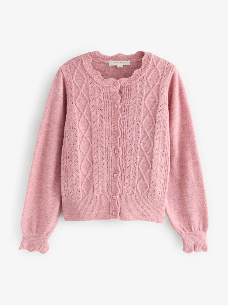 Laura Ashley Dusty Rose Pointelle Button Through Scallop Cardigan With A Touch Of Wool | Next EU
