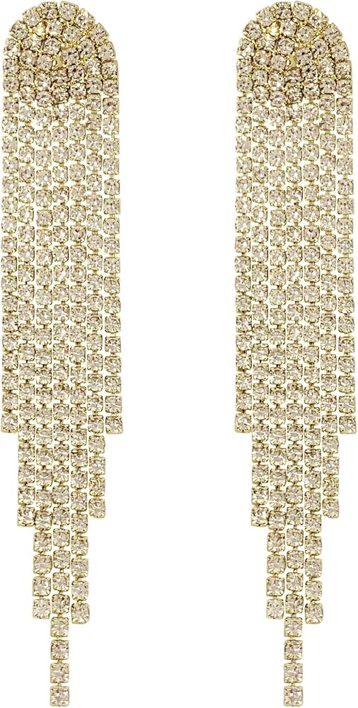 SELOVO Clear Rhinestone Crystal Boho Tassel Long Sparkle Dangle Earrings 2.8"/3.3" | Amazon (US)