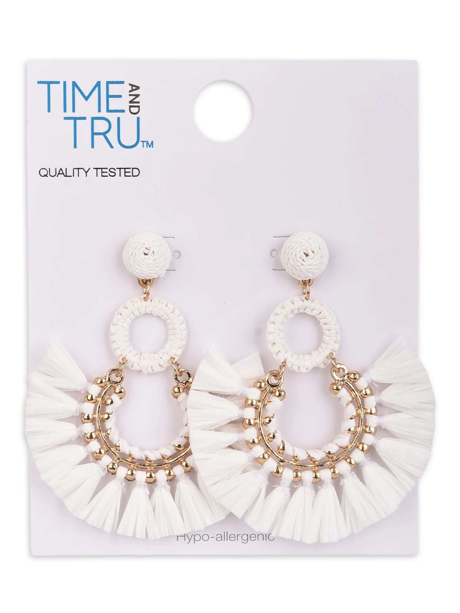 Time and Tru Female Adult Gold-Tone White Raffia Drop Earring | Walmart (US)