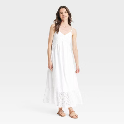 Women's Eyelet Maxi Sundress - Universal Thread™ White M | Target