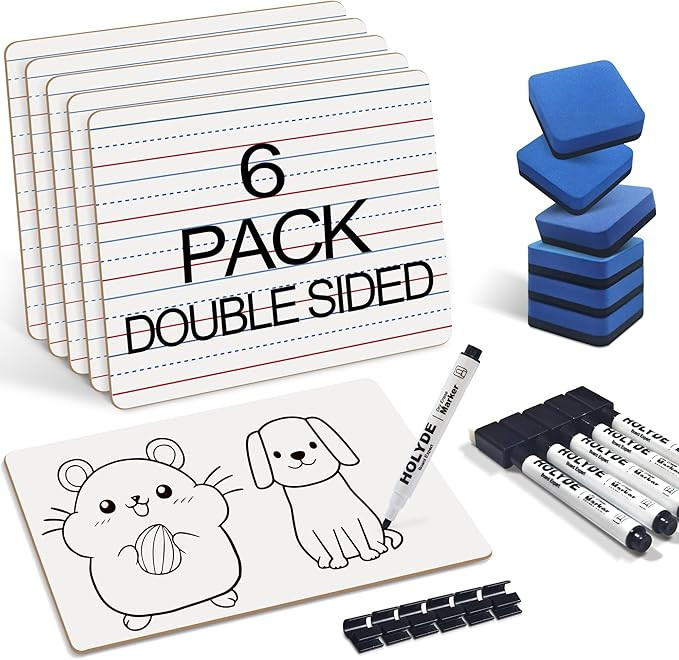 Dry Erase Boards 6 Pack, Double Sided Small Whiteboards with Lines for Kids, Students, Teacher & ... | Amazon (US)