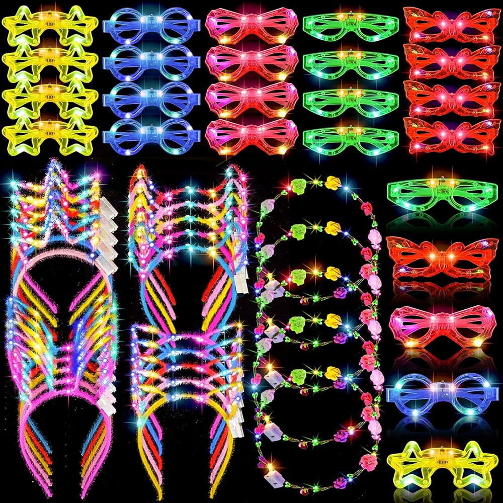 Unittype Glow in the Dark Party Supplies Set Includes Glow Headbands LED Light up Glasses Kids, N... | Amazon (US)