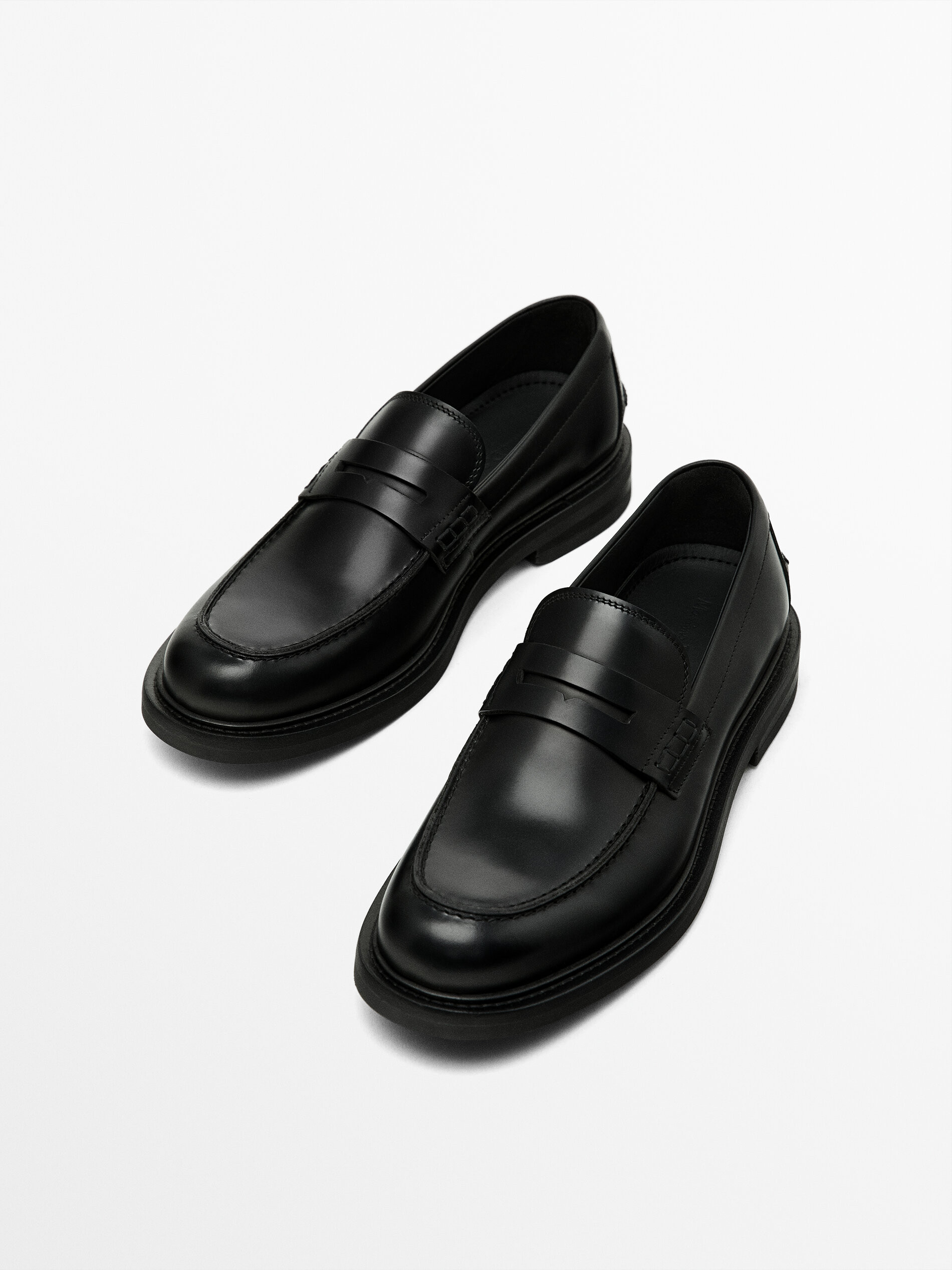 Black penny strap loafers | Massimo Dutti UK