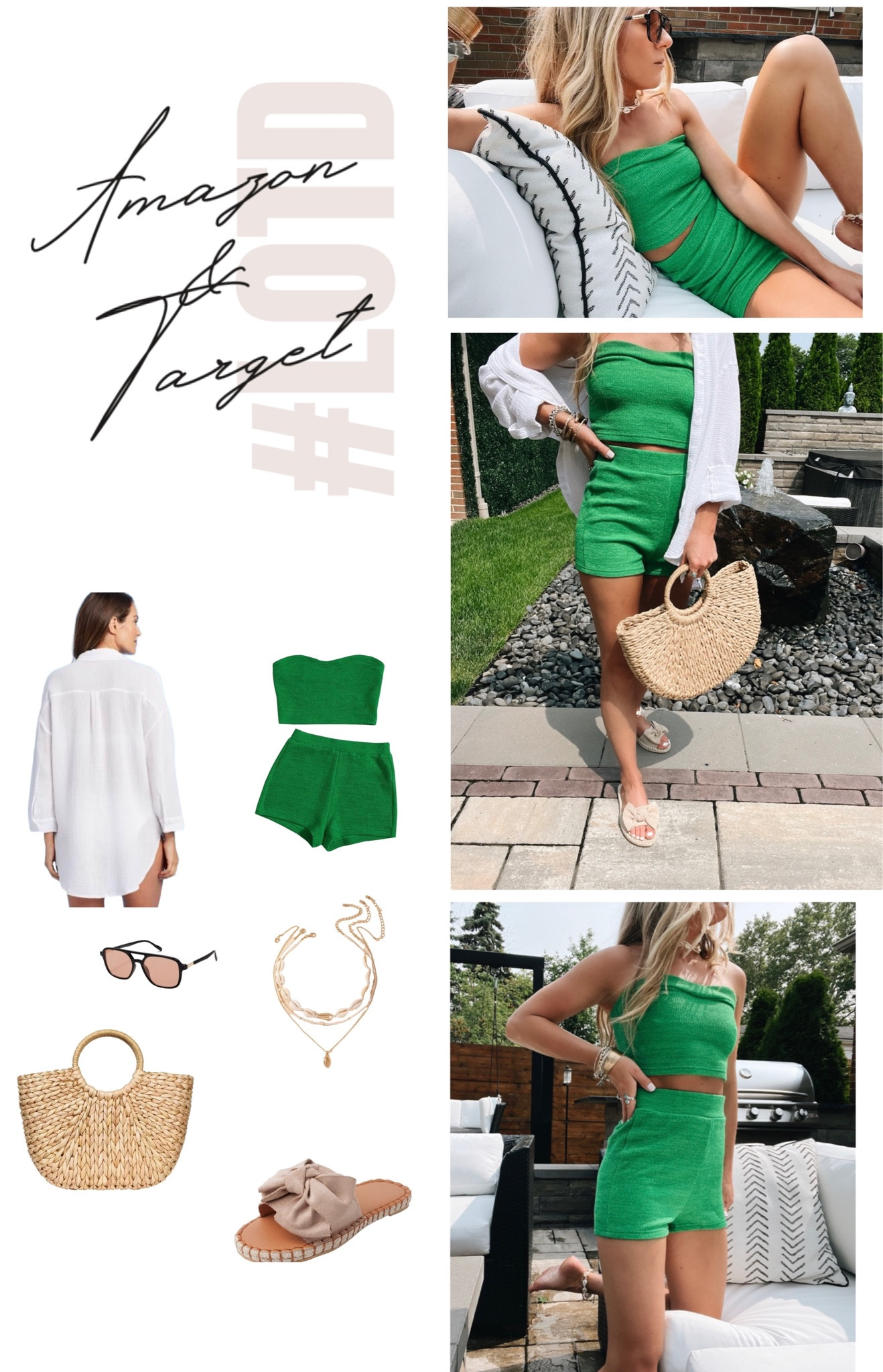 Amazon is going to take all of my money with these sets! Wearing the Verdusa tube top and short set from Amazon – ordered in an XS green. Oversized button down  cover up from Target – wearing size XL for that extra oversized look! #ltkfind
 •
 Summer outfits, amazon sets, two piece sets, Two piece set, amazon set, travel outfits, Casual outfits, target, amazon fashion

#LTKstyletip #LTKitbag #LTKSeasonal