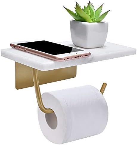 Toilet Paper Holder with Shelf for Bathroom Washroom,Wall Mounted Natural Marble Tissue Holder Su... | Amazon (US)