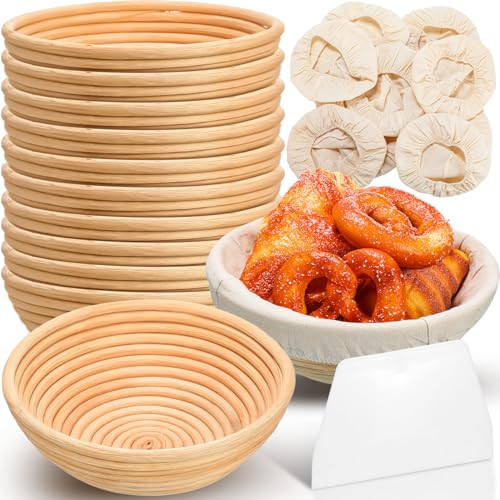 Gejoy Banneton Bread Proofing Basket Set of 8, Round Sourdough Bread Baking Bowl Kit with Cloth Liners and Dough Scrapers Natural Rattan Banneton Sourdough Bowl Basket for Bakers(9 Inch) | Amazon (US)