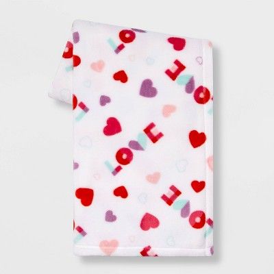 Love Hearts Plush Valentine&#39;s Day Throw Blanket White - Spritz&#8482; | Target