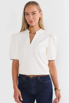 Ariana Cream Split Neck Top | Avara