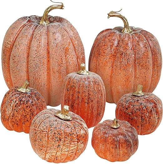Winlyn 7 Pcs Assorted Orange and Black Artificial Pumpkins Harvest Decorative Pumpkins for Rustic... | Amazon (US)