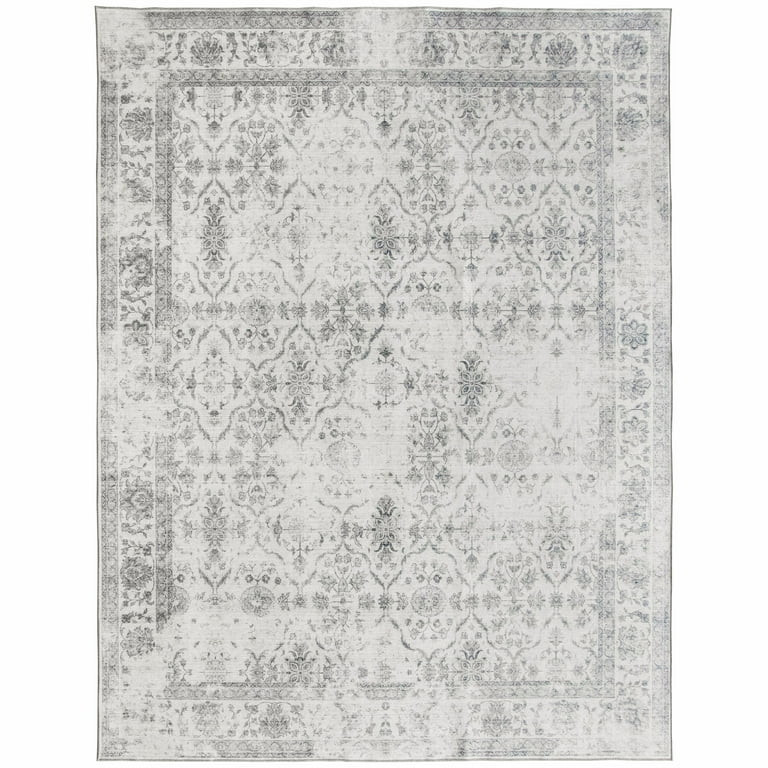 ReaLife Rugs Machine Washable Printed Vintage Distressed Trellis Ivory-Gray Eco-friendly Recycled... | Walmart (US)