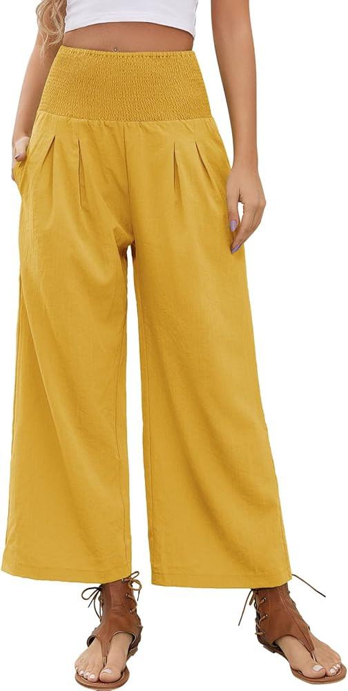 QIANXIZHAN Women's Cropped Wide Leg Pants, High Waisted Palazzo Pants Summer Boho Flowy Beach Lou... | Amazon (US)