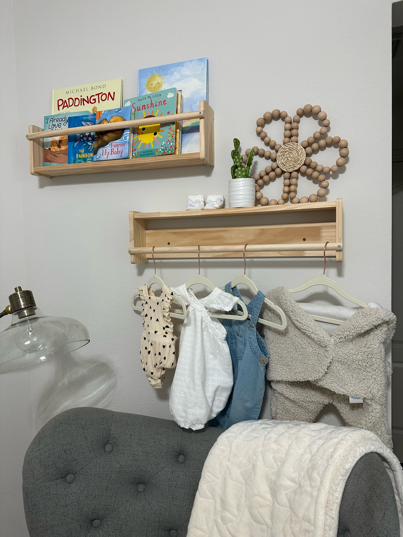 Nursery -
Book shelf, baby hangers and fake cactus plant decor

#LTKhome #LTKbaby