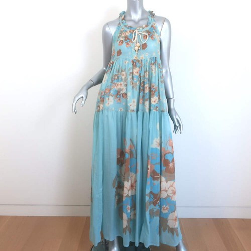 Yvonne S Tiered Maxi Dress Light Blue Floral Print Cotton Voile Size Medium | eBay US