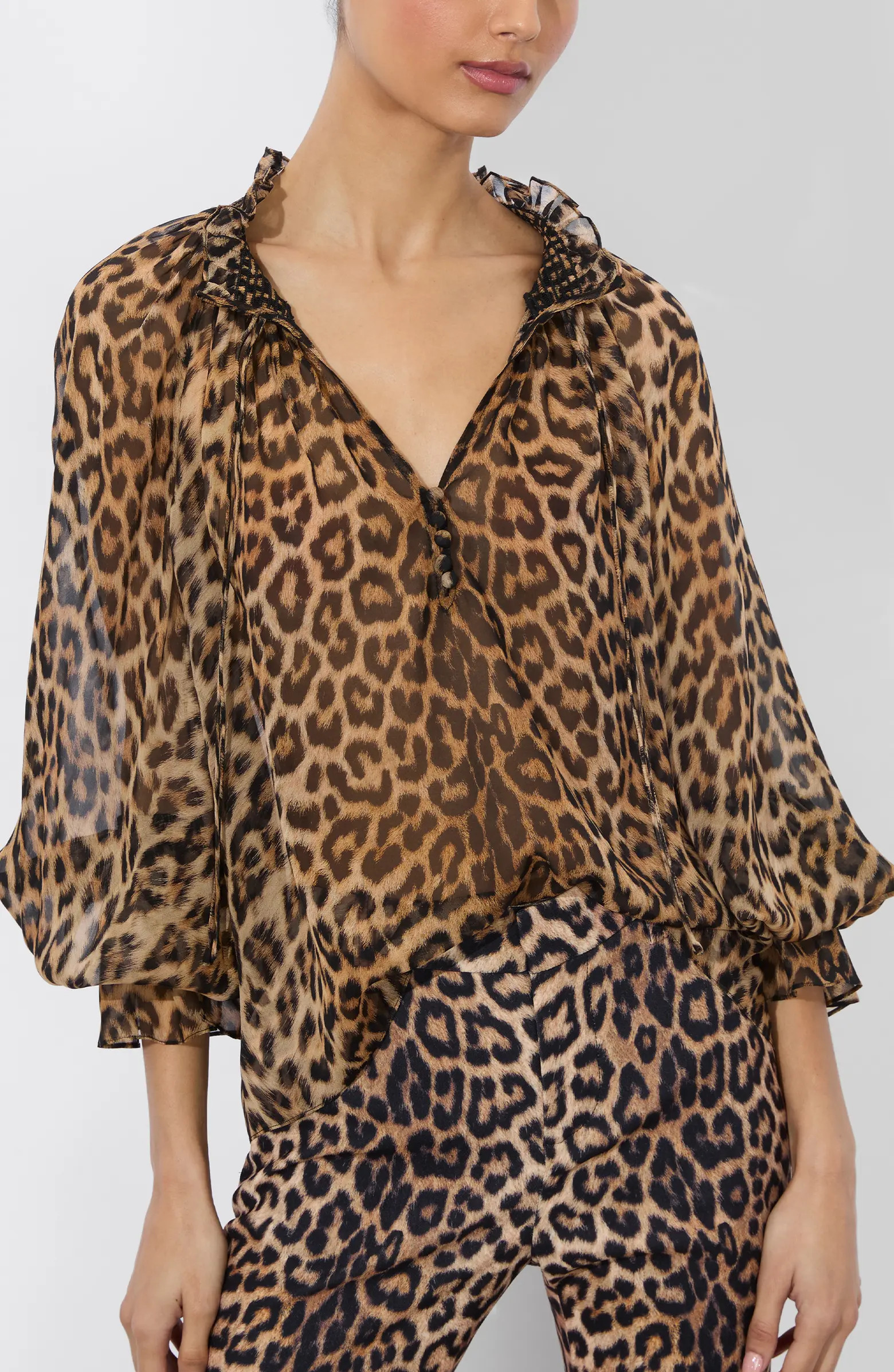 Norah Leopard Silk Peasant Top | Nordstrom