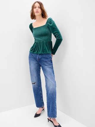 Puff Sleeve Smocked Peplum Velvet Top | Gap (US)