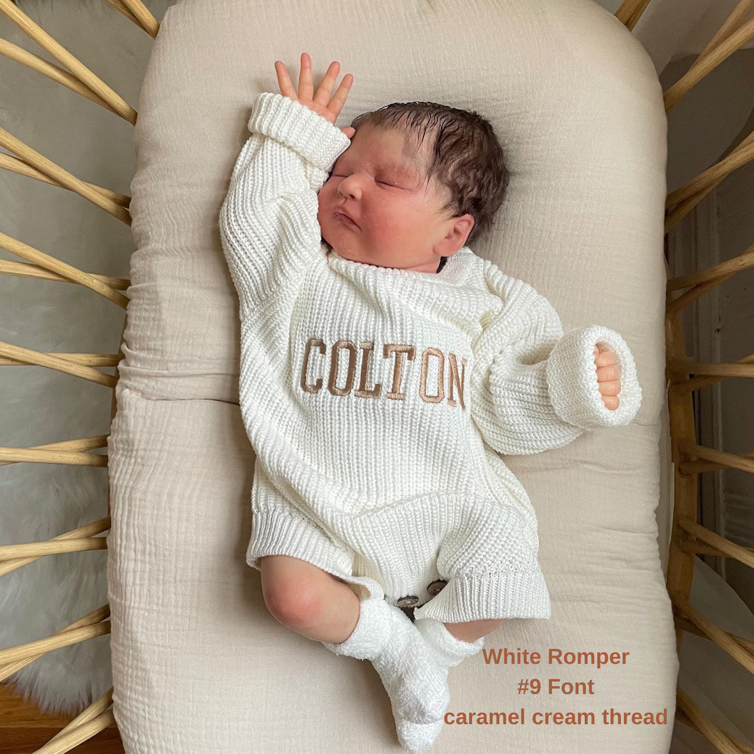 Keepsake Embroidered Knit Oversized Sweater Romper, Personalized Newborn Name Chunky Sweater Romp... | Etsy (US)