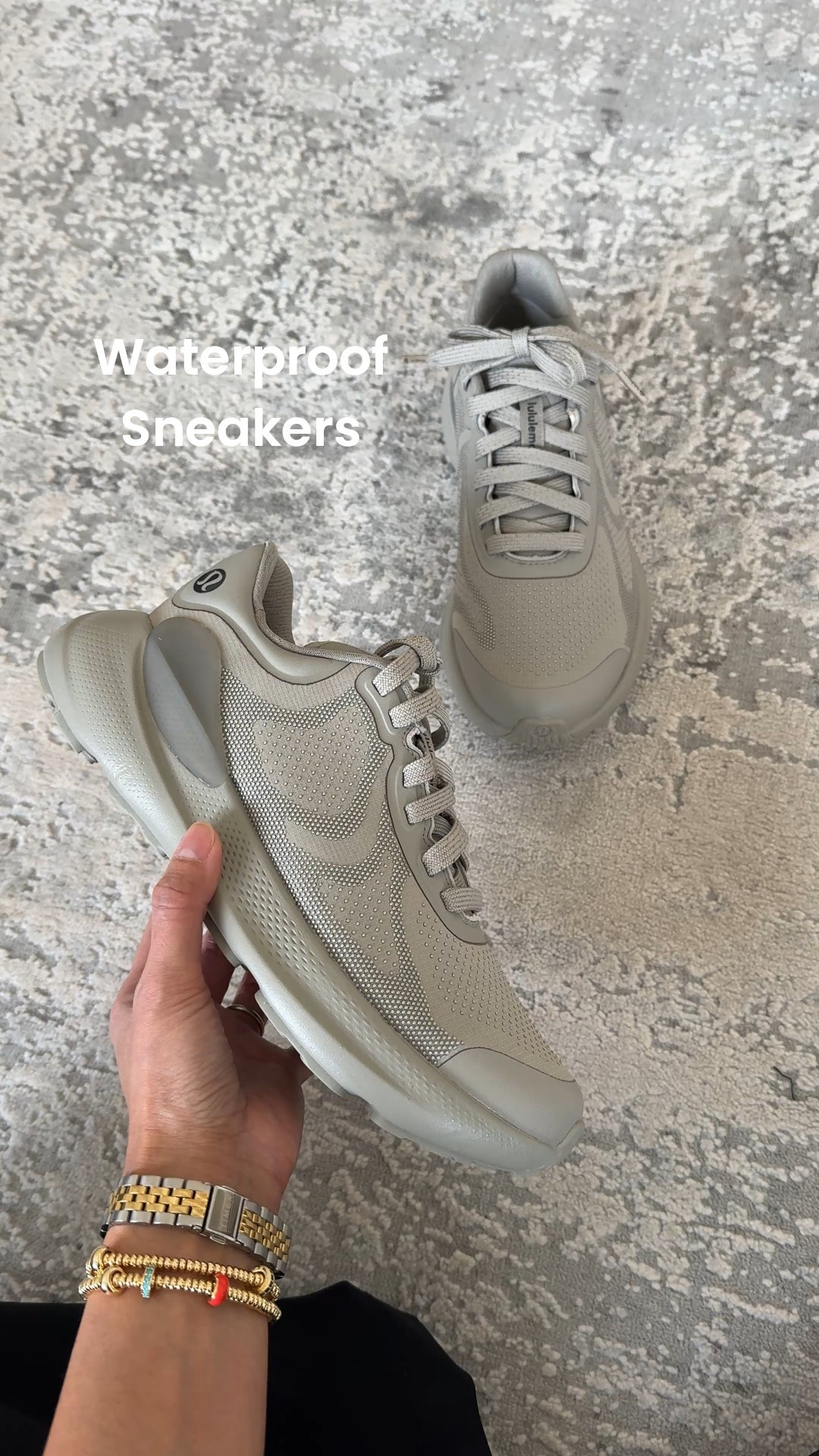 Waterproof sneakers. Travel shoes. Travel sneakers. 
Lightweight, cushiony, running shoes that reviews verify are waterproof. 
I have been trying them out in the house and will probably end up bringing them on a trip with potentially rainy weather and a lot of walking. 
True to size; size up if in doubt or in between. 
Travel pants- size down. 
I love these new elastic gold bracelets  

#LTKTravel #LTKOver40 #LTKActive