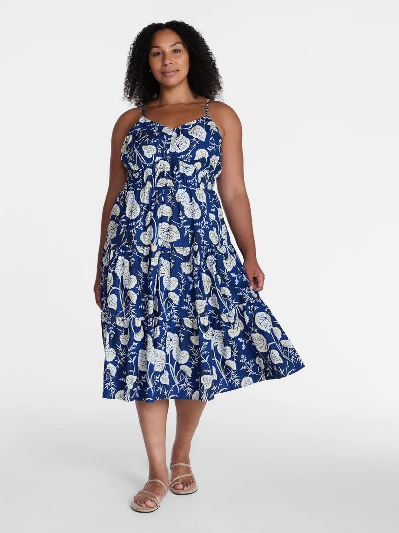 Time and Tru Women's Sleeveless Tiered Cotton Midi Dress, Sizes XS-XXXL | Walmart (US)