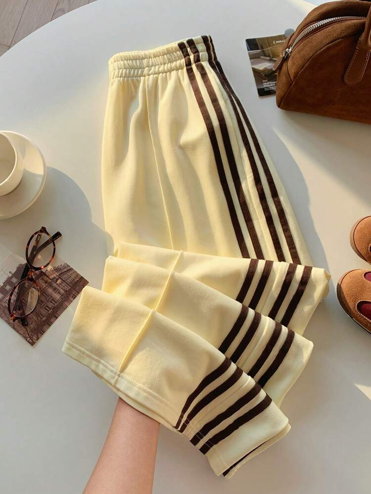 SHEIN Comfortcana Women's Casual Colorblock Striped Wide Leg Sweatpants, Suitable For Summer, Spr... | SHEIN