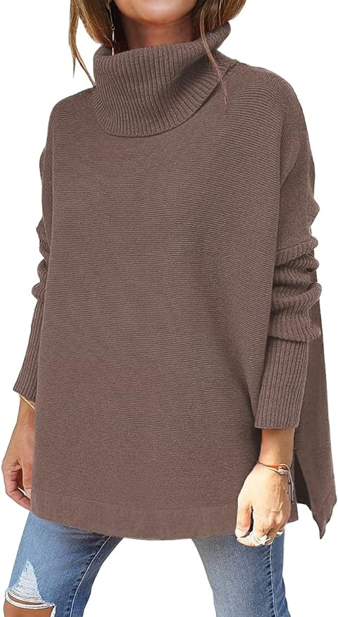 LILLUSORY Women's Holiday Turtleneck Oversized Sweaters Fall Long Batwing Sleeve Spilt Hem Tunic ... | Amazon (US)