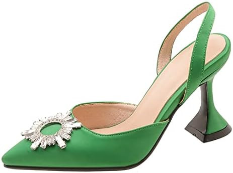 VOKLIN Women's Fashion Rhinestone Slingback Dress Pumps Pointed Toe Kitten Heels Wedding Party Sa... | Amazon (US)