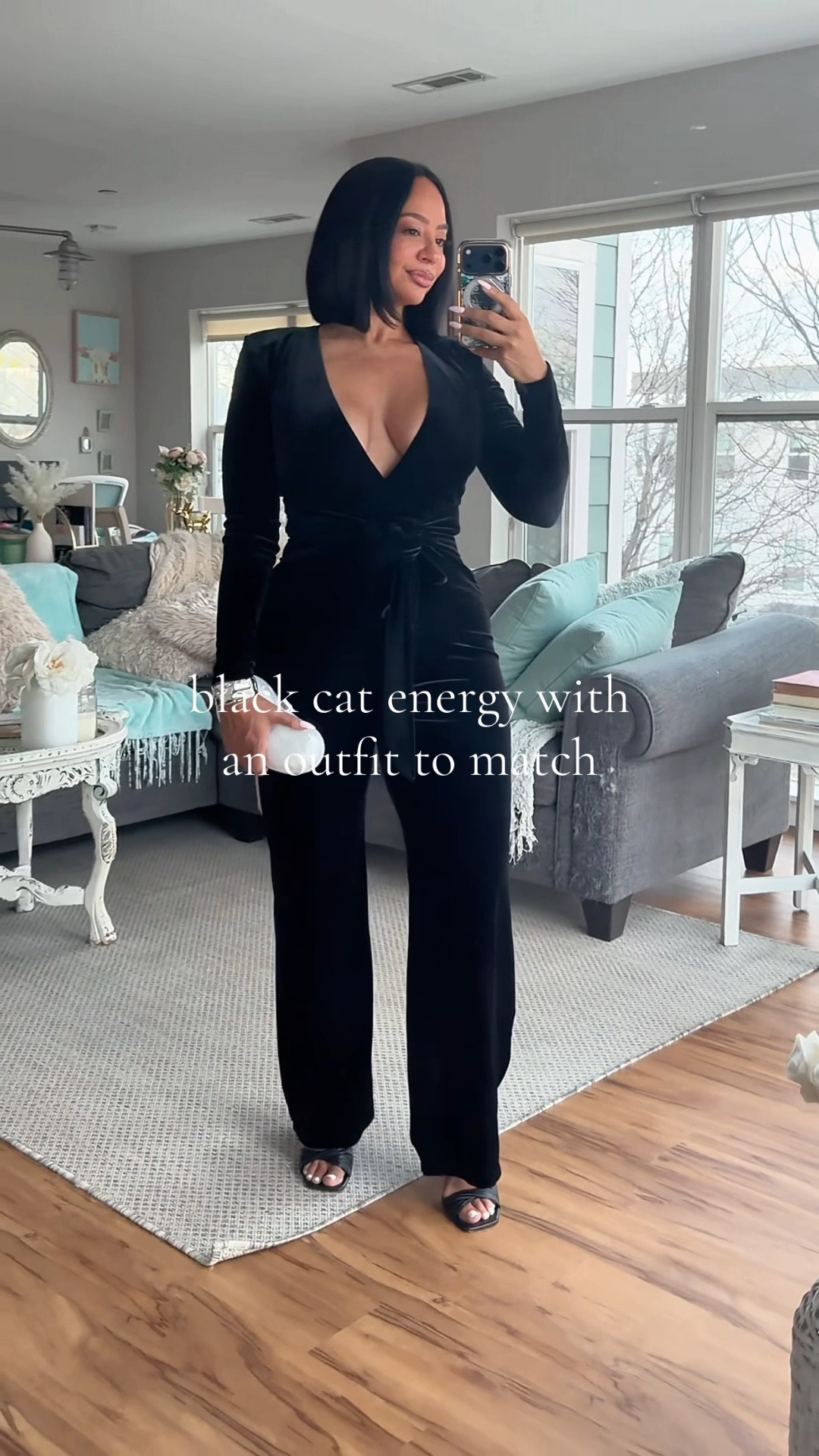 Add this black velvet jumpsuit to your roster of date night outfits 🖤 

Runs small! I’m wearing a Large.

5’3
32DD
27” Waist
42” Hip

#LTKOver40 #LTKootd #LTKPetite