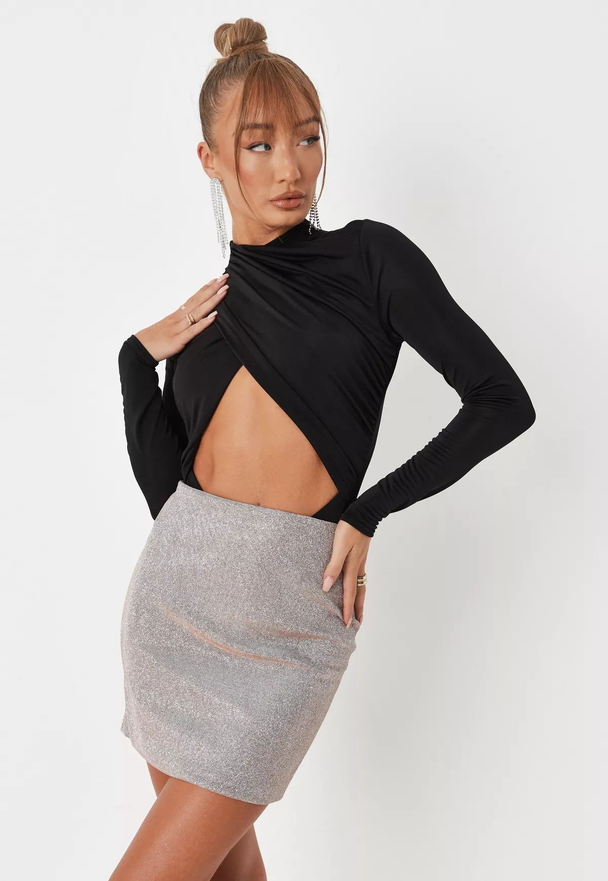 Missguided - Black Slinky Wrap Front Bodysuit | Missguided (US & CA)