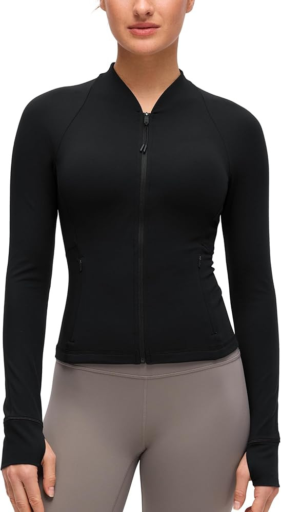 CRZ YOGA Butterluxe V-Neck Jackets for Women - Full Zip Athletic Track Tops with Thumb Holes Pock... | Amazon (US)