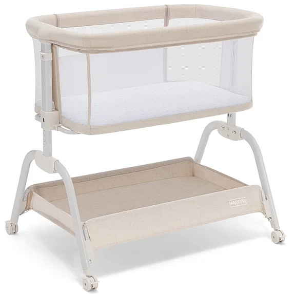 HARPPA Baby Bassinet, 6 Height Adjustable Baby Bassinet with Storage & Wheels for Infants, Beige | Walmart (US)