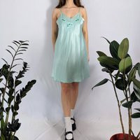 Vintage Embroidered Green Satin Slip Dress 1970S | Etsy (US)