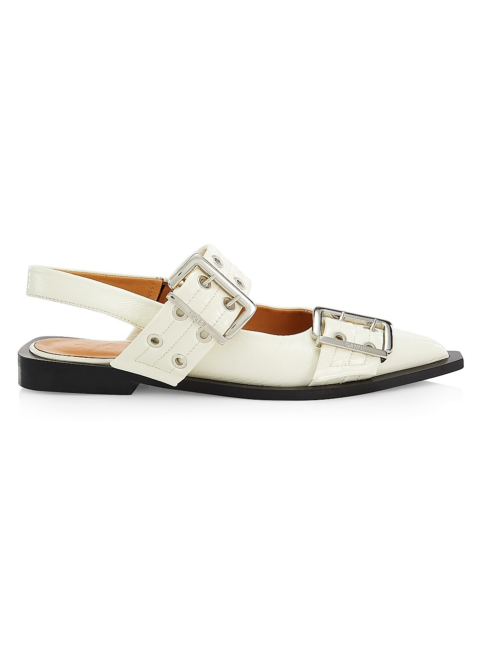 Women's Feminine Buckle 30MM Faux Leather Ballerina Flats - Egret - Size 5 | Saks Fifth Avenue