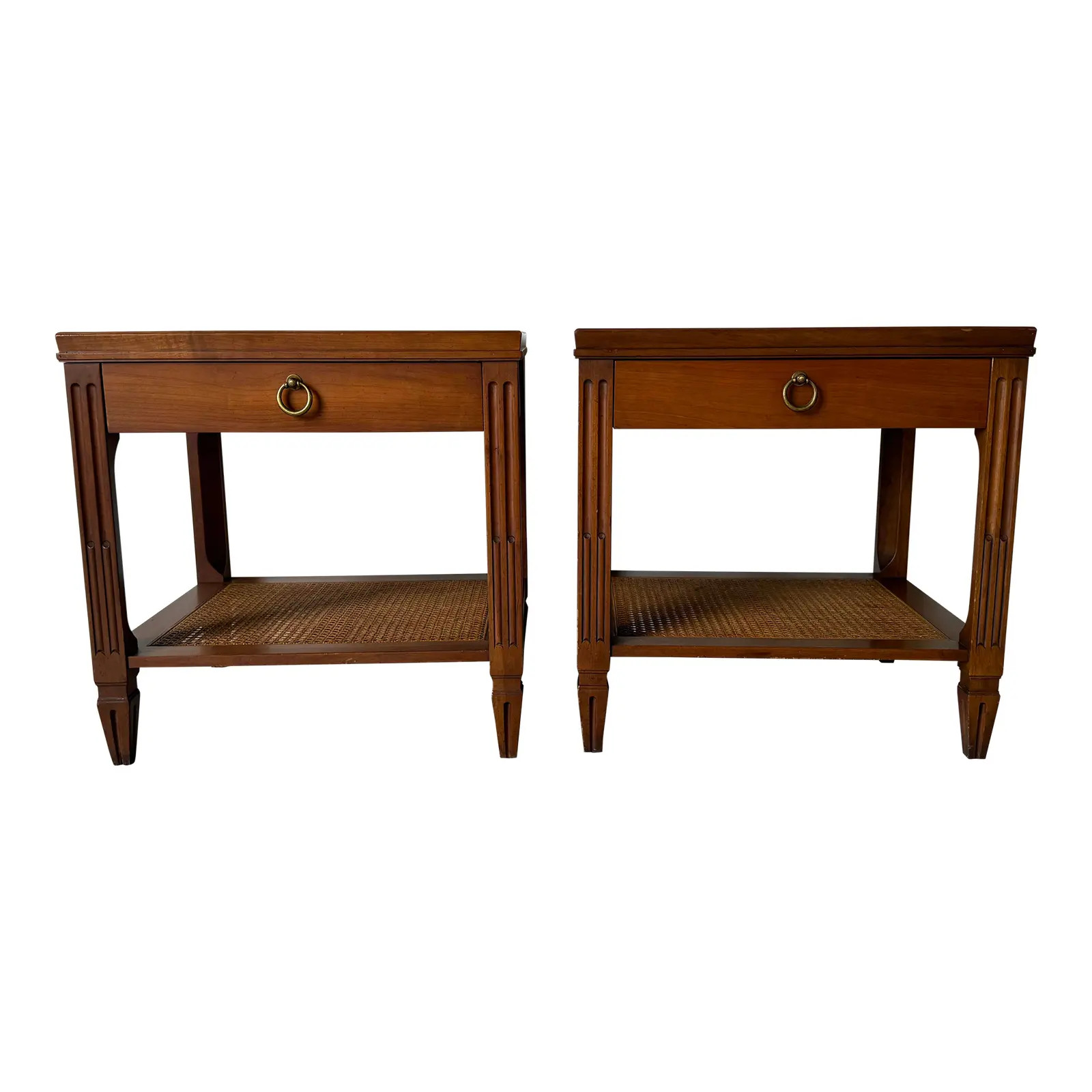 Hollywood Regency Baker Furniture French Louis XVI -Style Walnut and Cane Nightstands - a Pair | Chairish