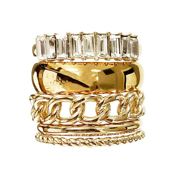 Seren Jewelry Gold and Crystal Stacking Rings for Women, Set of 5 Rings, Gold-Tone Fashion Ring S... | Walmart (US)