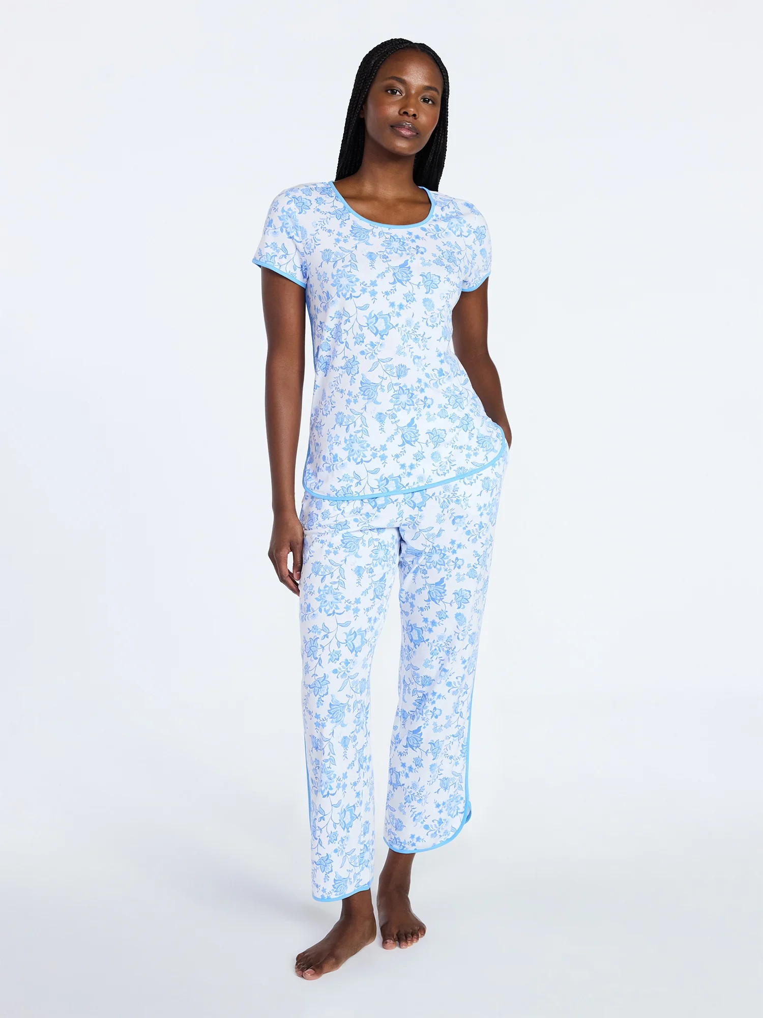 Joyspun Women's Lightweight Short Sleeve Sleep Tee and Pants Set, 2-Piece, Sizes XS-3X | Walmart (US)