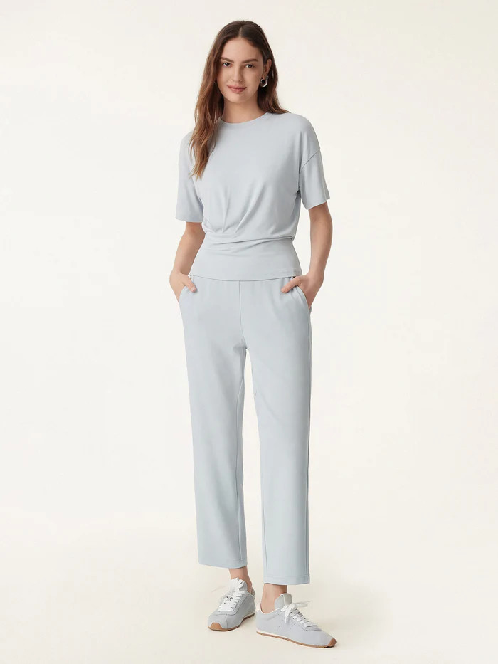 2Pcs Set Crewneck Tucked Tee & Mid Rise Tapered Pants with Pockets | OGLmove