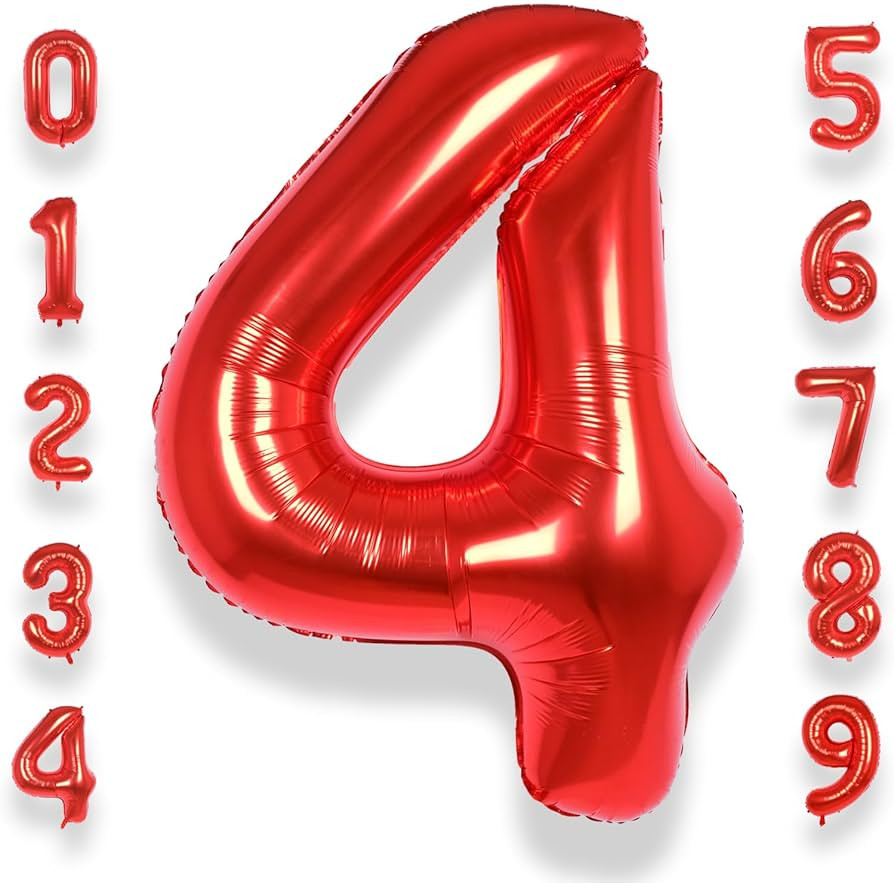 AULE 40 Inch Big Red 4 Balloon Number Large Foil Helium Number Balloons 0-9 Jumbo Giant Happy 4th... | Amazon (US)
