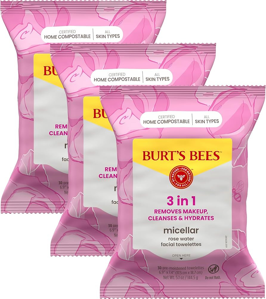 Burt's Bees Stocking Stuffers, Rose Water Face Wipes, for All Skin Types, Hydrating Micellar Make... | Amazon (US)
