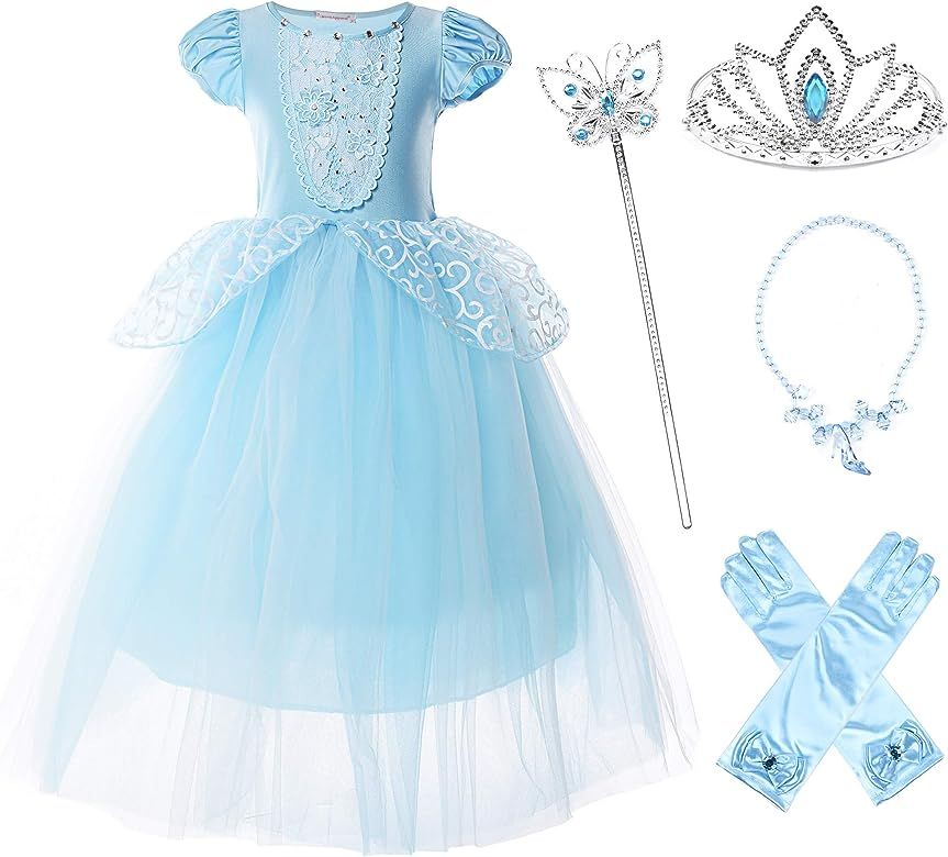 JerrisApparel Girls Princess Costume Puff Sleeve Fancy Birthday Party Dress up | Amazon (US)