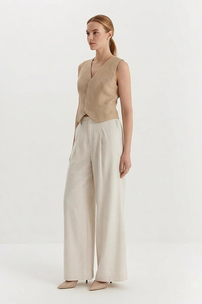 Arach&Cloz Womens Linen Blend Wide Leg Palazzo Pants All-Season Business Casual Outfits Dress Tro... | Amazon (US)