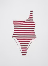 Red And White Stripe One Shoulder Swimsuit- Mala | 4th & Reckless