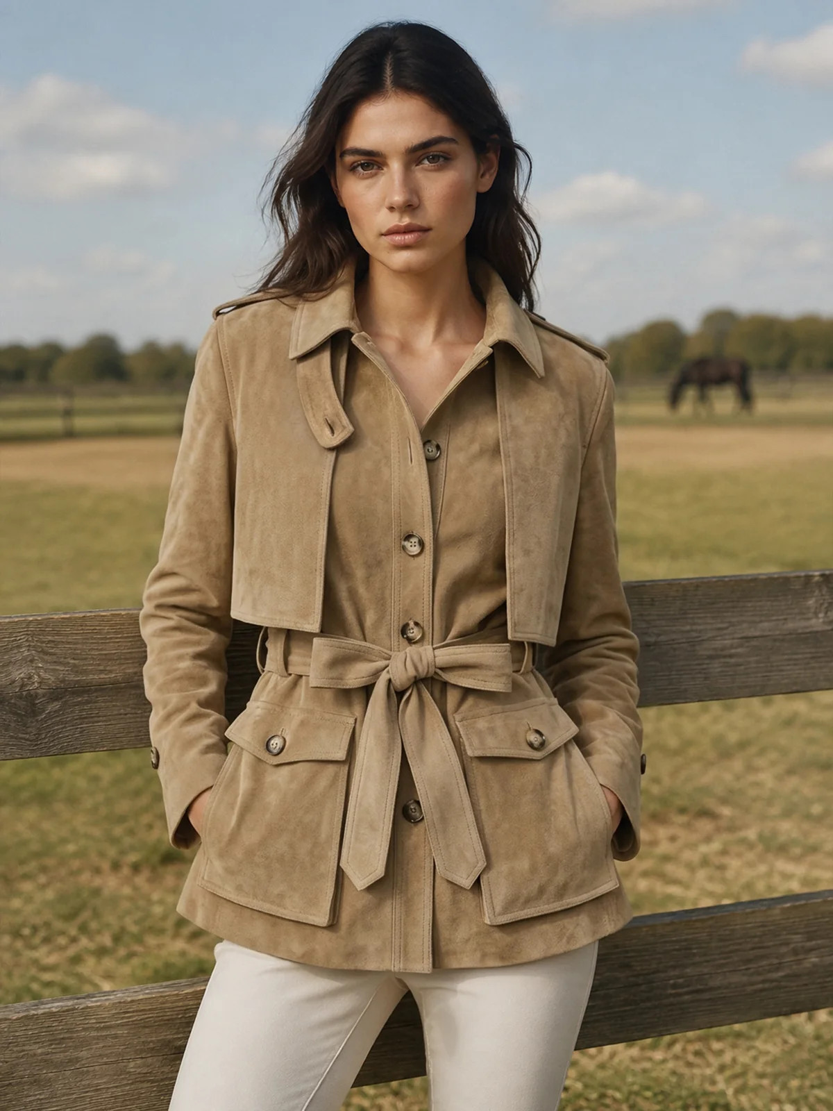 Belted Suede Effect Utility Trench Jacket | Commense