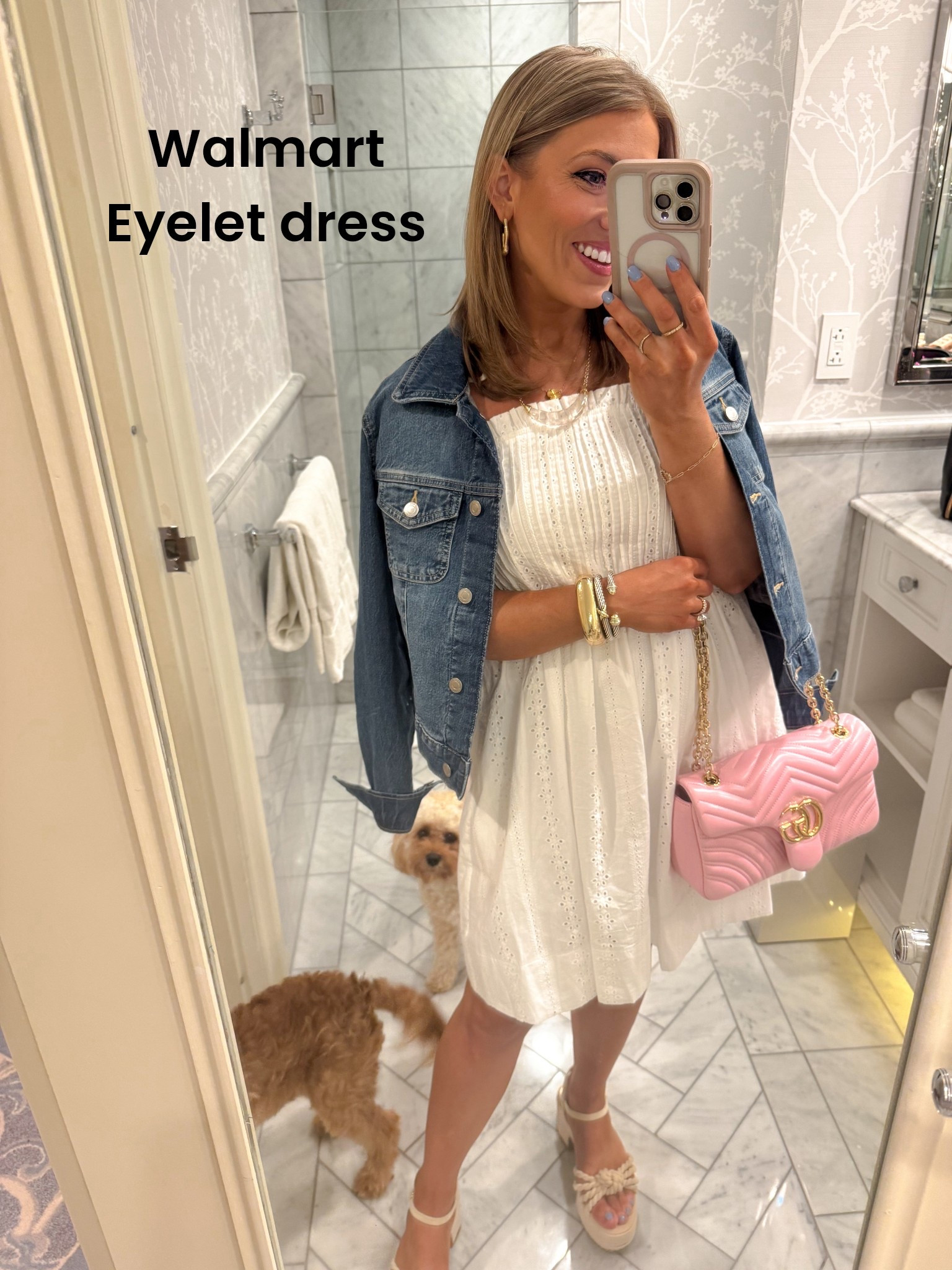 Dinner date outfit details because this adorable Walmart eyelet dress deserves a moment 🤍✨ The sweetest little white dress for spring and summer dinners, bridal events, vacations, brunch, or everyday elevated style. The eyelet detail is SO pretty, the fit is flattering and easy to wear, and it looks much more expensive than it is. Paired it with a denim jacket and neutral wedges for a classic look I’ll be repeating all season 🌸

Love finding Walmart fashion pieces that give effortless boutique vibes without the boutique price. This white eyelet mini is such a good one and feels like a piece you’ll reach for over and over. Runs true to size and so easy to dress up or down!

#walmartfashion #walmartfinds #walmartstyle #eyeletdress #whitedress #springstyle #summerstyle #affordablefashion #dinneroutfit #ootd #momstyle #everydaystyle #classicstyle #denimjacketstyle #walmartnewarrivals

#LTKPetite #LTKootd