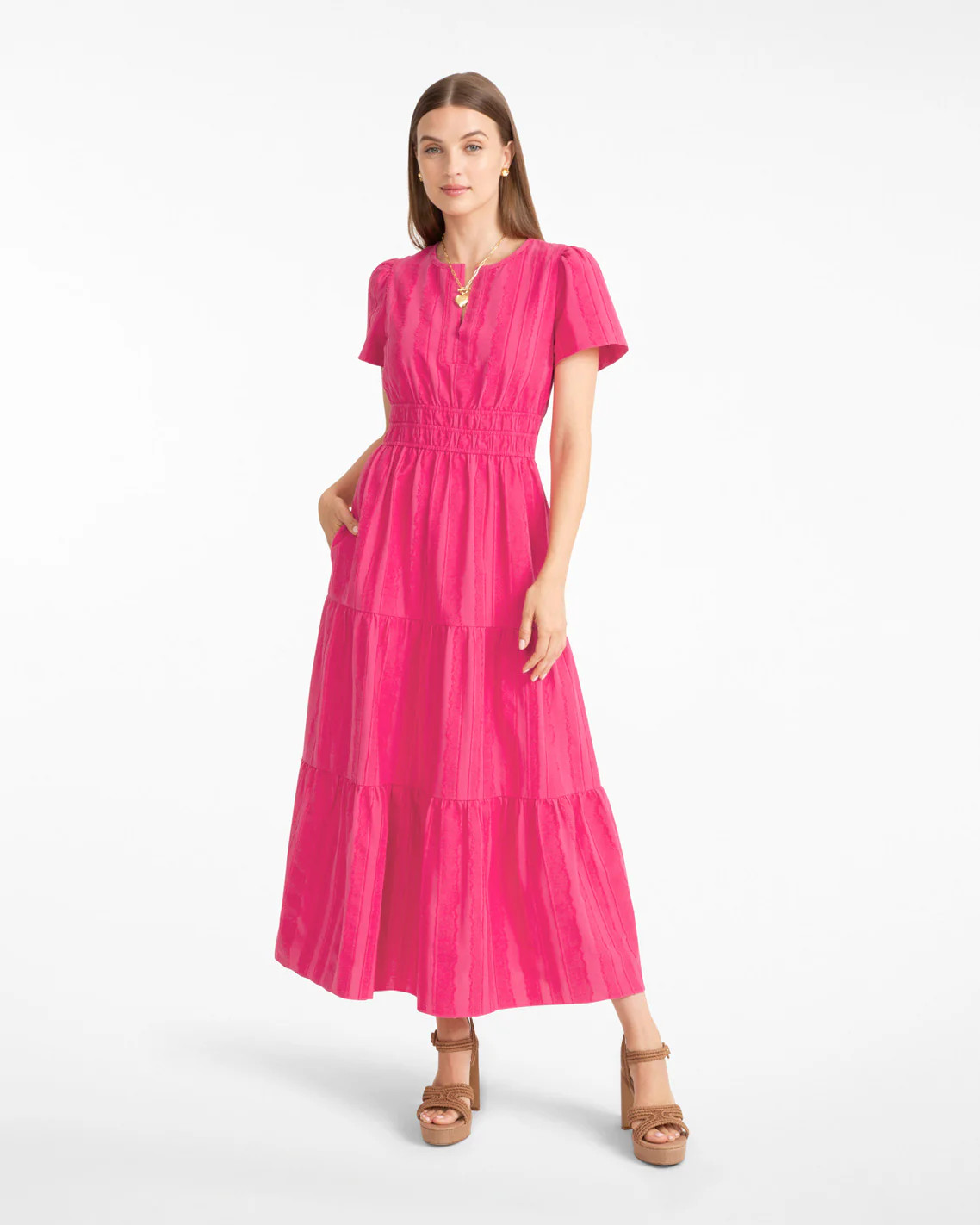 Hollie Midi Dress in Textured Stripe | Draper James (US)